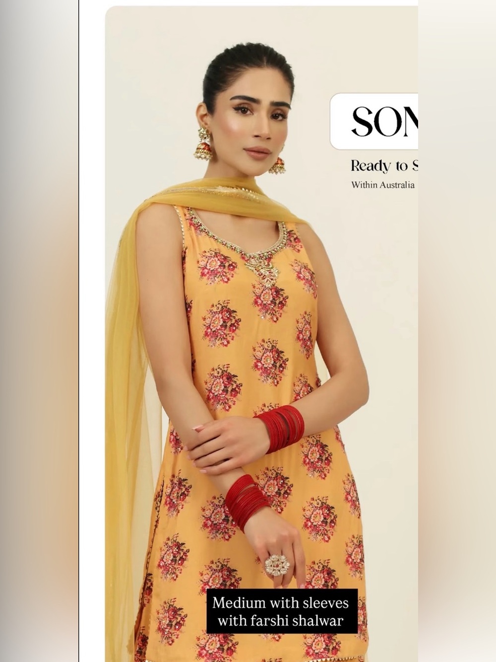 Womens Dark Peach Floral Embroidered full sleeves Dress with Farshi Shalwar